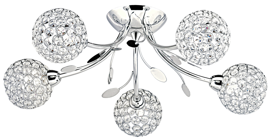 Bellis II Polished Chrome 5 Light Semi Flush With Clear Glass Shades