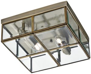 Box flush mount 2 light ceiling light in antique brass