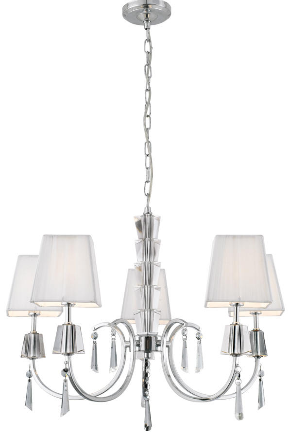 Portico Polished Chrome 5 Light Chandelier White String Shades