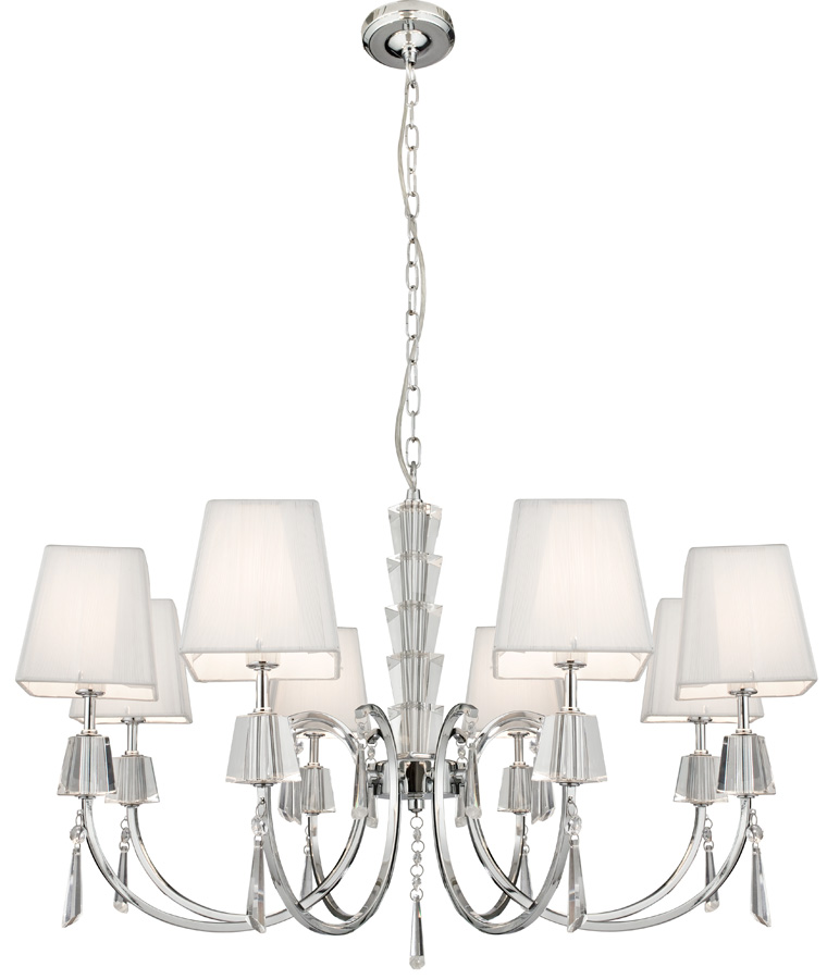 Portico Polished Chrome 8 Light Chandelier White String Shades