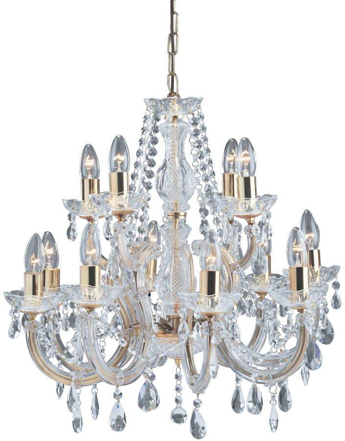 Marie Therese Brass 12 Light Crystal Chandelier