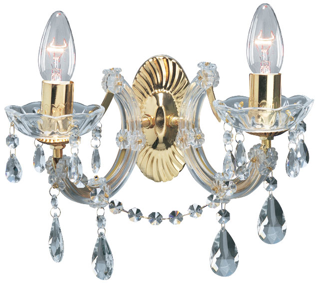 Marie Therese Brass 2 Lamp Crystal Wall Light
