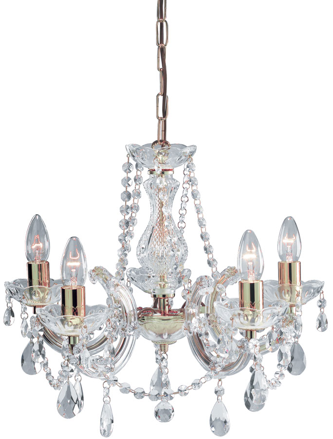 Marie Therese Brass 5 Light Crystal Chandelier