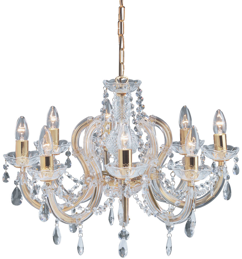 Marie Therese Brass 8 Light Crystal Chandelier