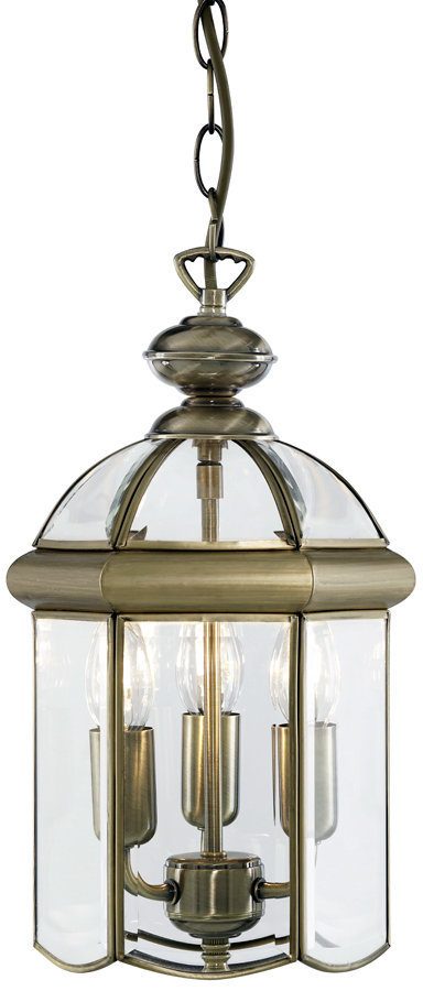 Traditional Solid Antique Brass 3 Light Hanging Chain Lantern