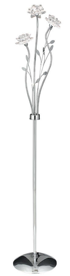 Bellis Polished Chrome 3 Light Floor Lamp With Flower Glass Shades