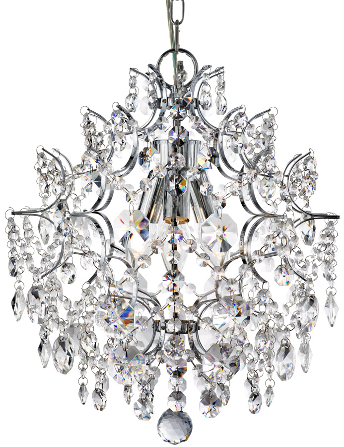 Harrietta Polished Chrome 3 Light Pendant Ceiling Light Crystal