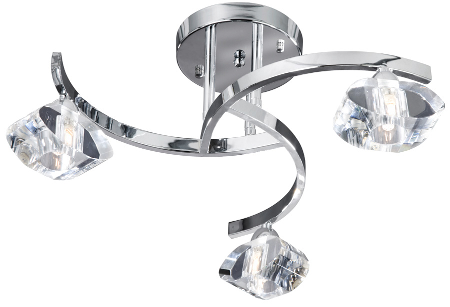 Sculptured Ice Polished Chrome 3 Light Semi Flush With Curved Arms