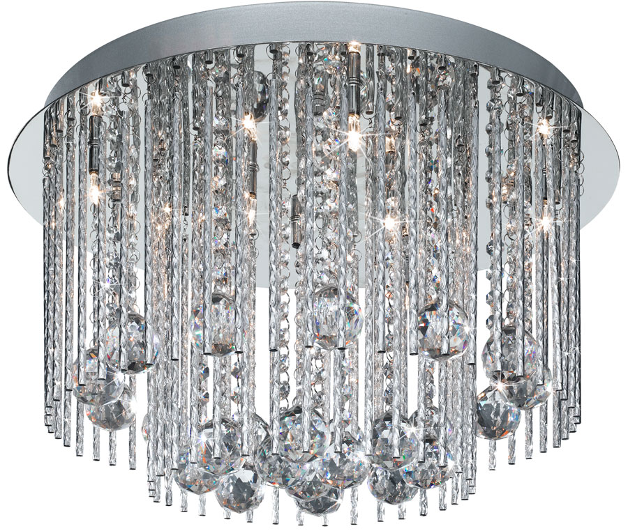 Beatrix 8 Light Flush Mount Ceiling Light Polished Chrome Crystal Drops