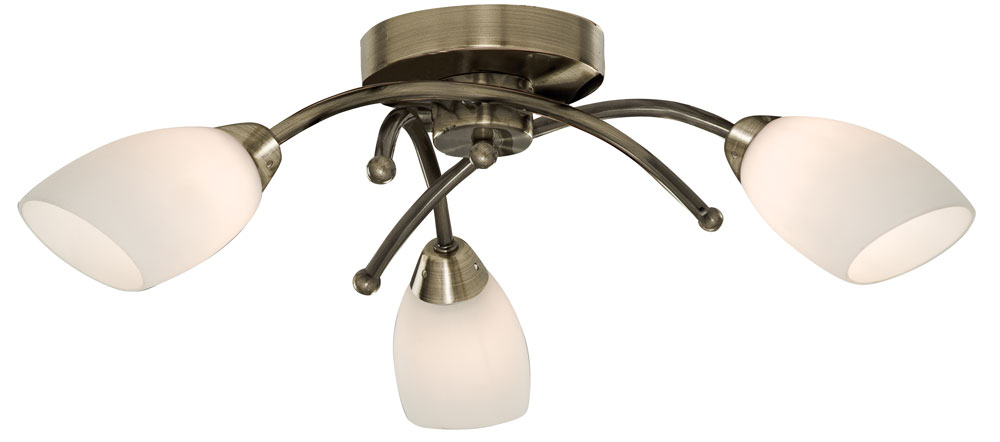 Flush Fitting 3 Lamp Antique Brass Light Fitting