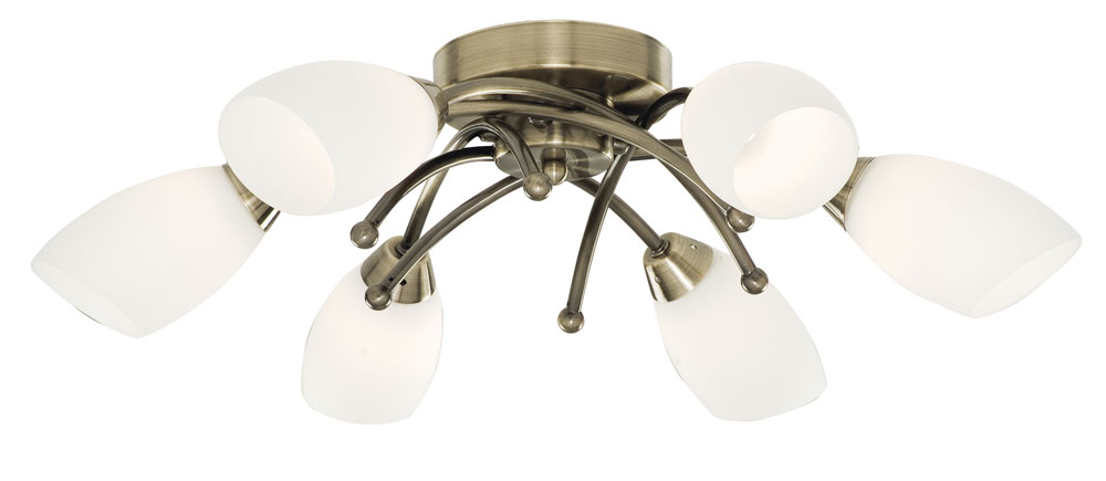 Flush Fitting 6 Lamp Antique Brass Light Fitting