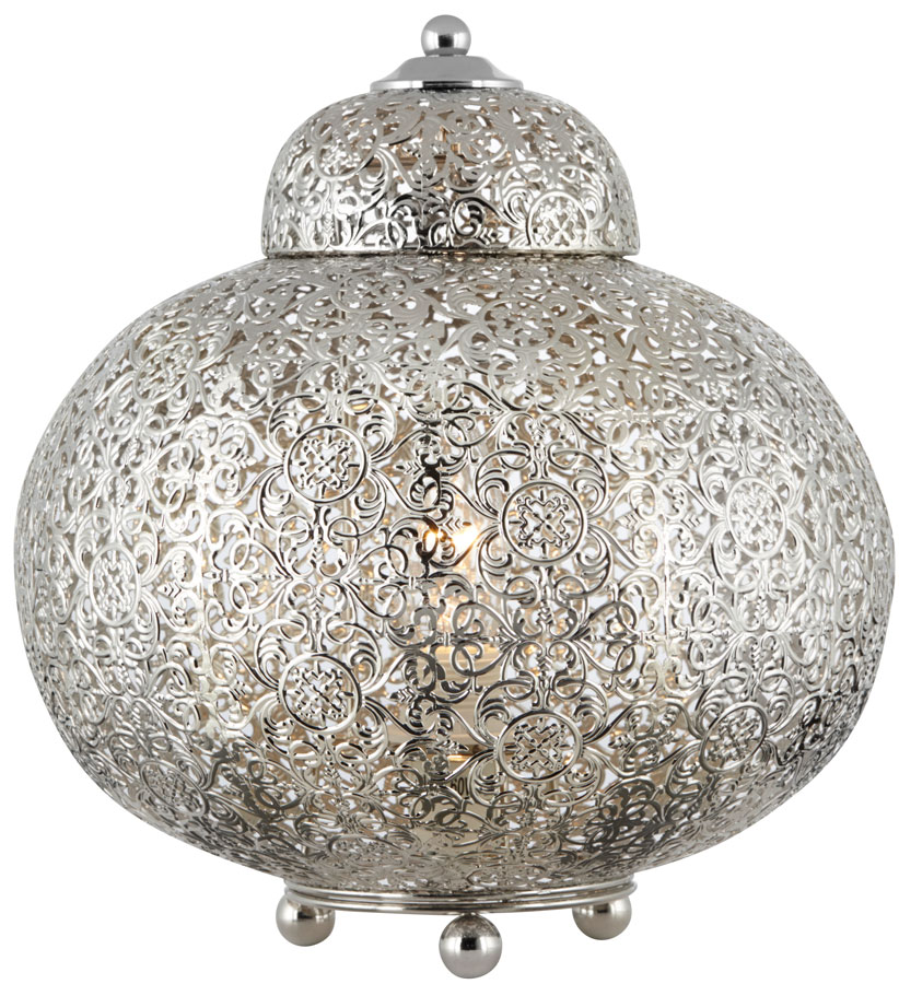 Moroccan Filigree Nickel Globe Table Lamp
