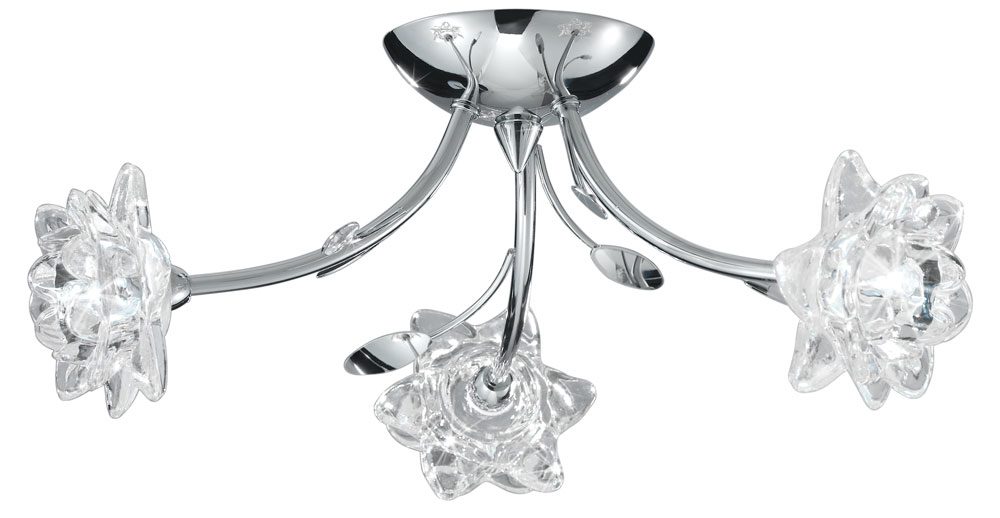 Bellis Chrome 3 Light Semi Flush Ceiling With Flower Glass Shades