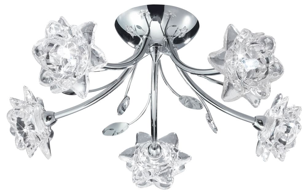 Bellis Chrome 5 Light Semi Flush Ceiling Light With Flower Glass Shades