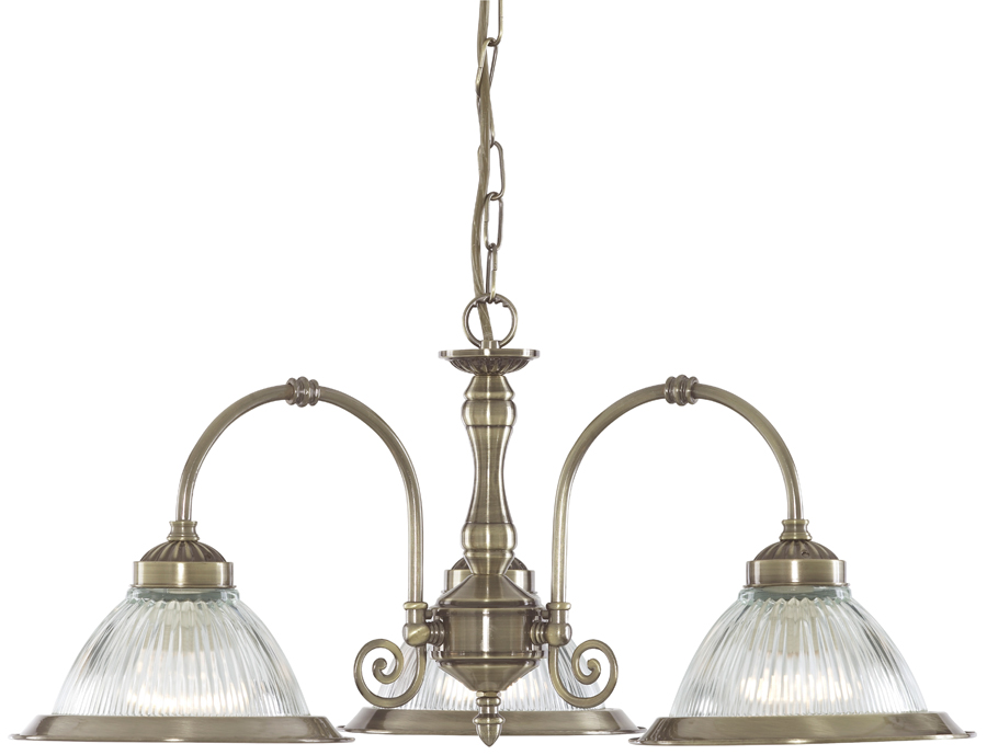 Antique Brass 3 Lamp American Diner Ceiling Light