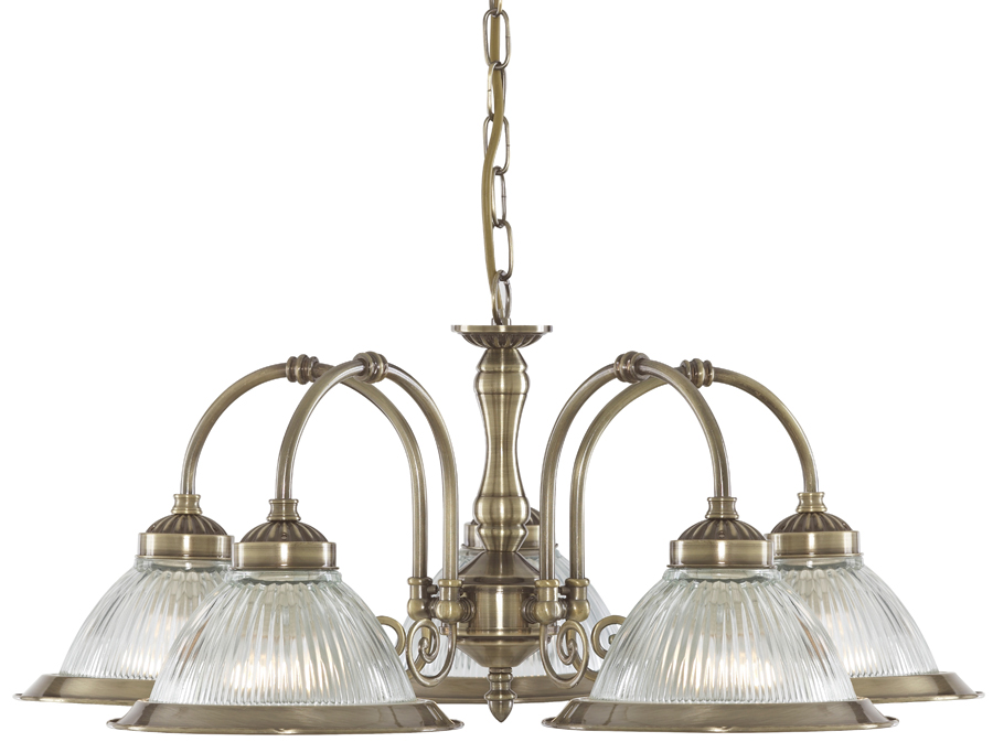 Antique Brass 5 Lamp American Diner Ceiling Light