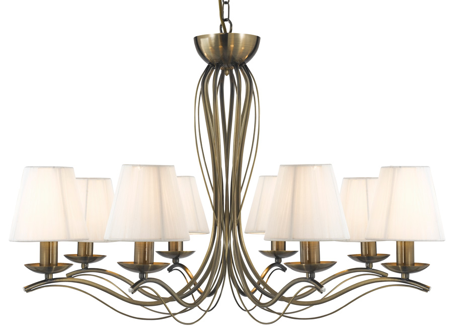 Andretti Antique Brass 8 Light Chandelier With Cream Shades