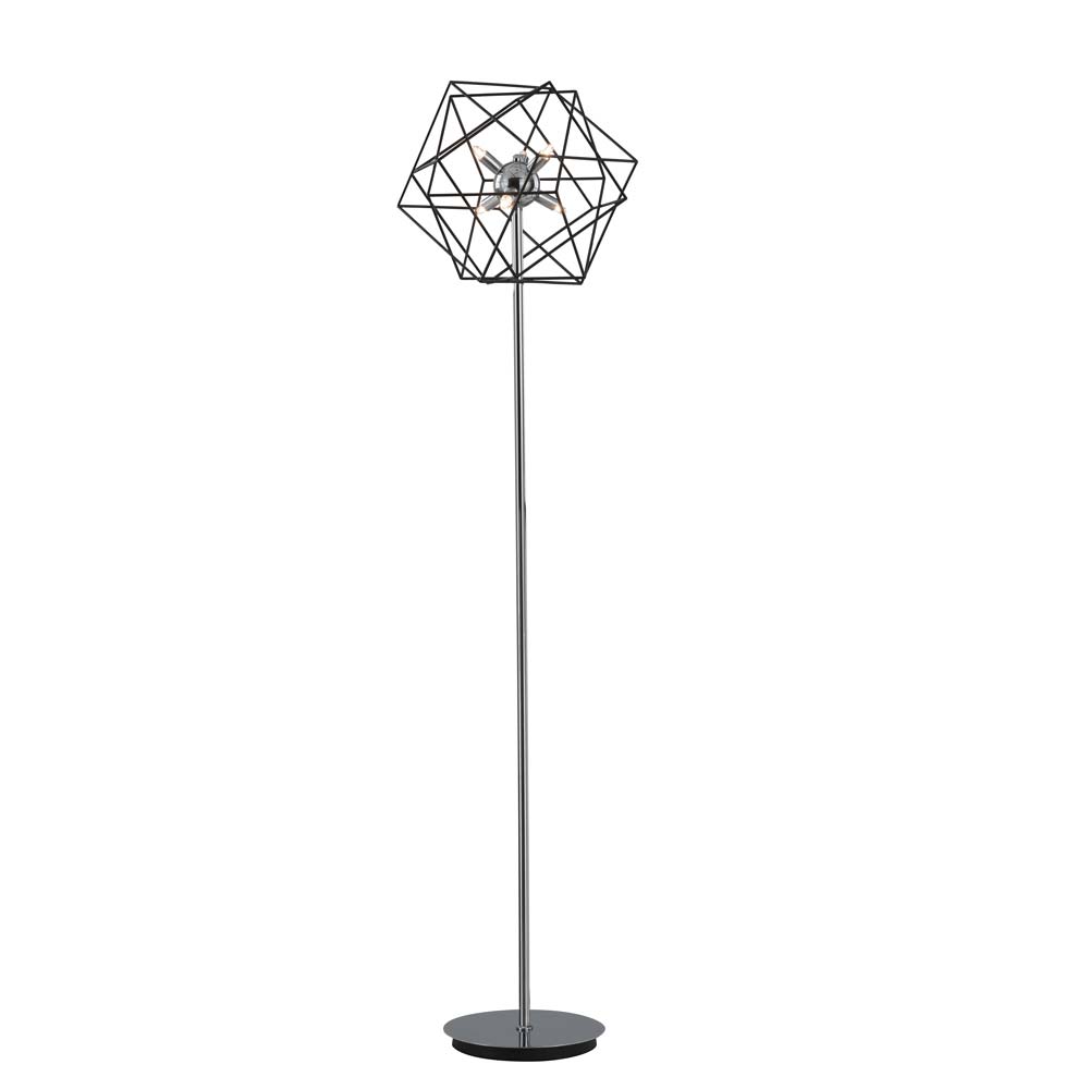 Contemporary Chrome 6 Light Dimmer Floor Lamp Geometric Cage