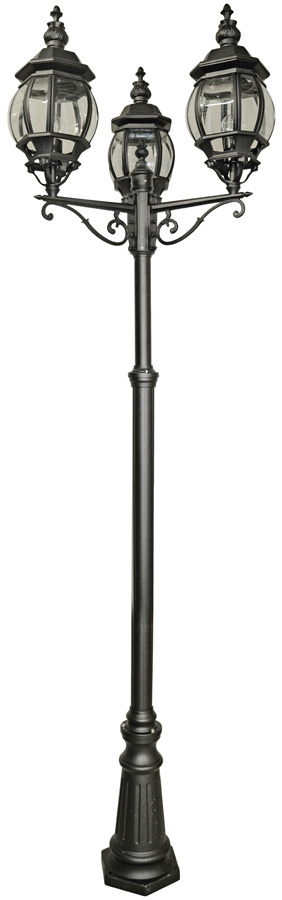 Bel Aire Black Finish 3 Head Garden Lamp Post