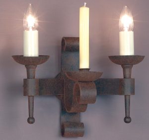 Refectory aged wrought iron 2 light 1 candle Gothic wall light