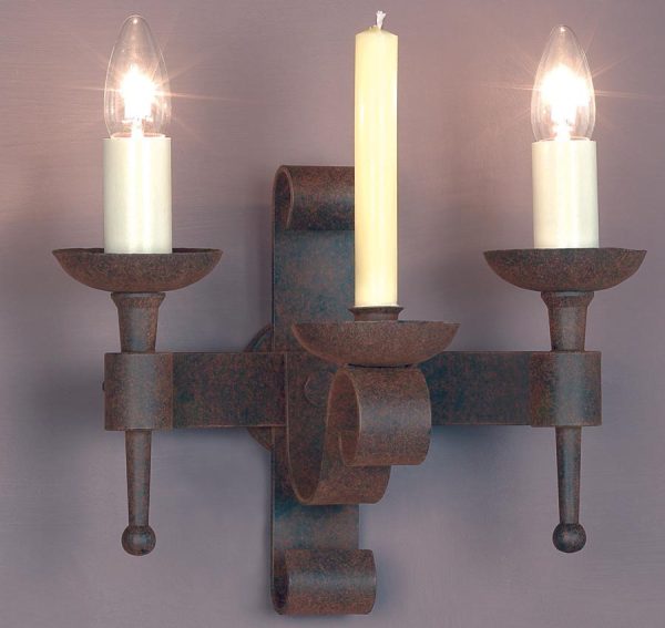 Impex Refectory Aged Wrought Iron 2 Light 1 Candle Gothic Wall Light