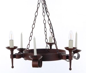 Refectory 3 light 3 candle aged wrought iron Gothic chandelier