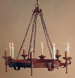 Refectory 5 light 5 candle aged wrought iron Gothic chandelier