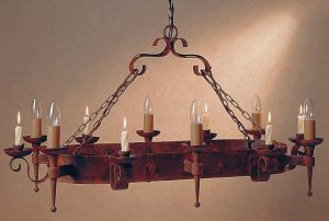 Refectory oblong 6 light 6 candle aged iron Gothic chandelier