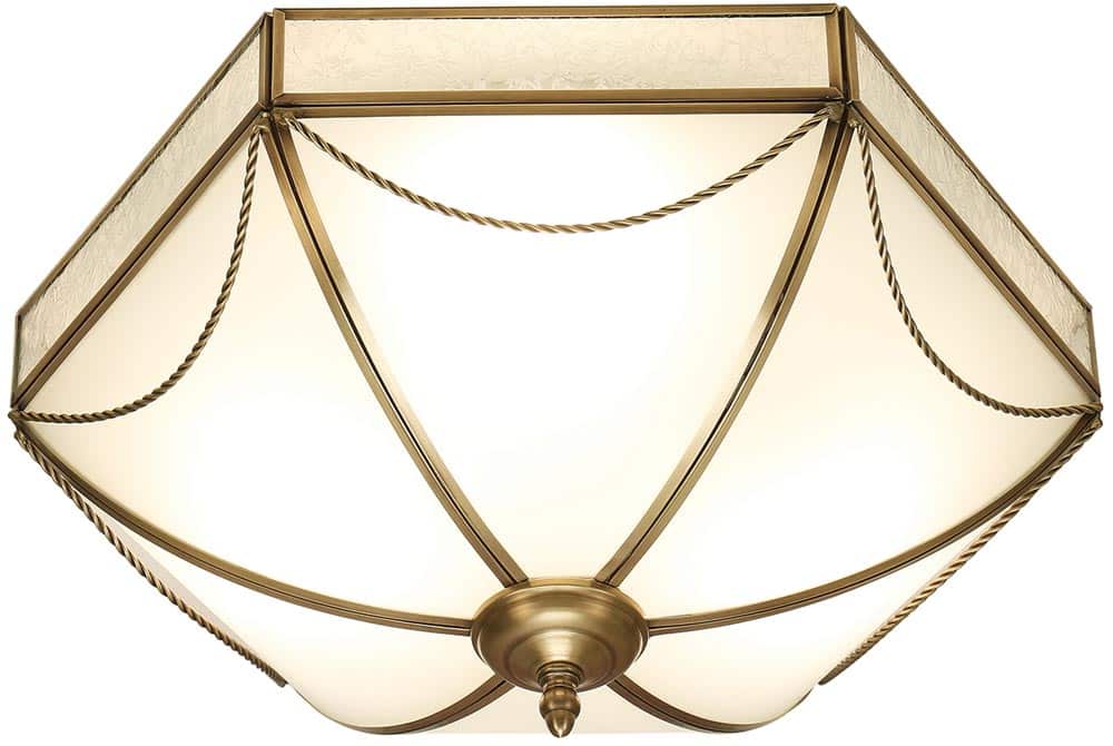 Russell Frosted Glass Art Deco Style Flush 3 Light In Brass