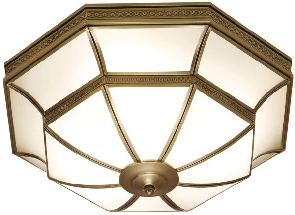 Balfour Frosted Glass Art Deco Style Flush 4 Light In Brass