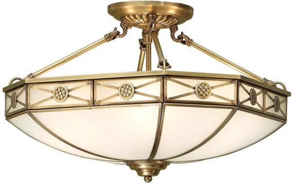 Bannerman Frosted Glass Traditional Semi Flush 4 Light In Brass