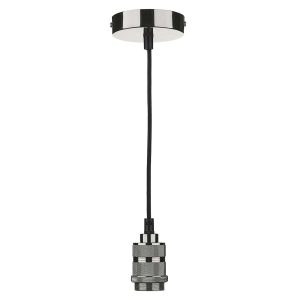 Dar decorative gunmetal 60w pendant shade suspension with E27 lamp holder, full height on a white background.