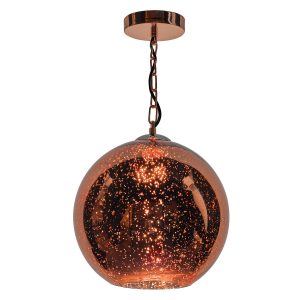 Dar Speckle contemporary 1 light pendant with copper glass, on white background.