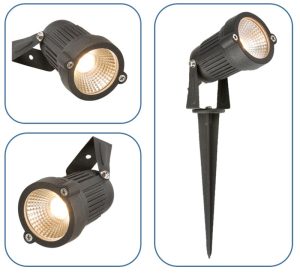 Adjustable 4w LED outdoor garden spike spot light in black IP54