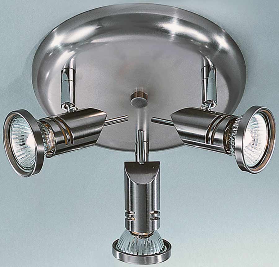 Modern Adjustable 3 Light Round Ceiling Spot Light Plate Satin Nickel