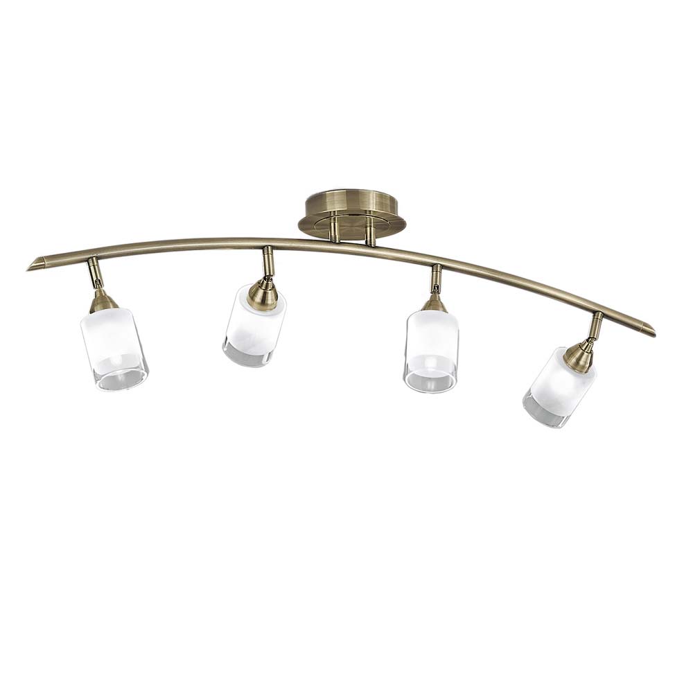 Stylish Bronze 4 Light Curved Ceiling Spot Light Bar Acid Glass Shades