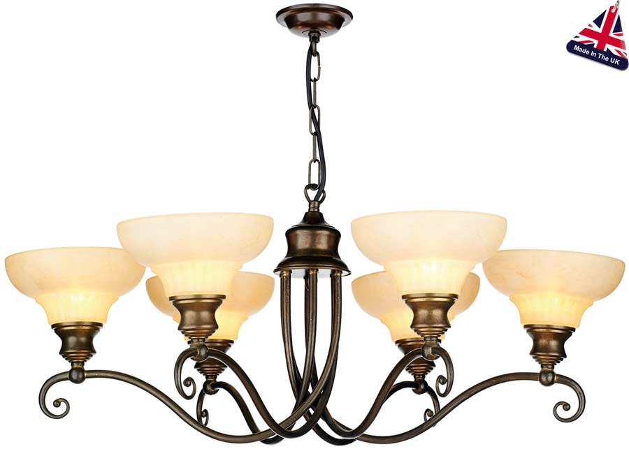 Stratford Solid Brass Marble Glass 6 Light Chandelier UK Made