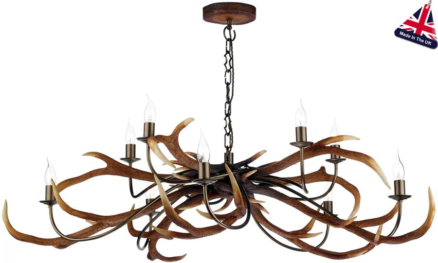 David Hunt Antler 10 Light Highland Rustic Chandelier UK Made