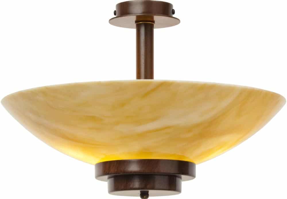 Stratton Art Deco Amber Glass Semi Flush Antique Finish Light UK Made