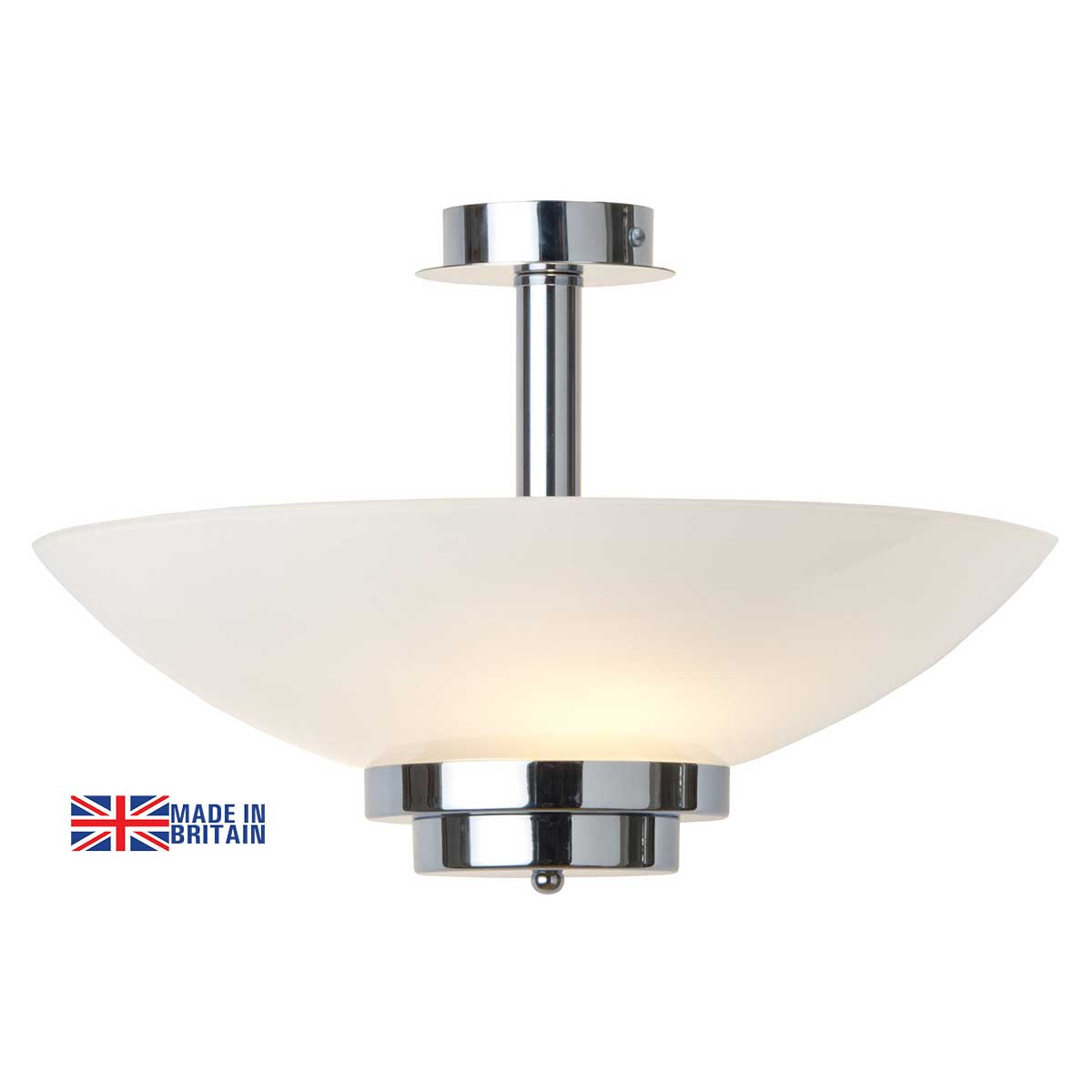 Stratton Art Deco Style Opal Glass Semi Flush Chrome Light UK Made