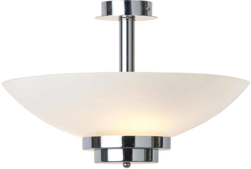 Stratton Art Deco Style Opal Glass Semi Flush Chrome Light UK Made