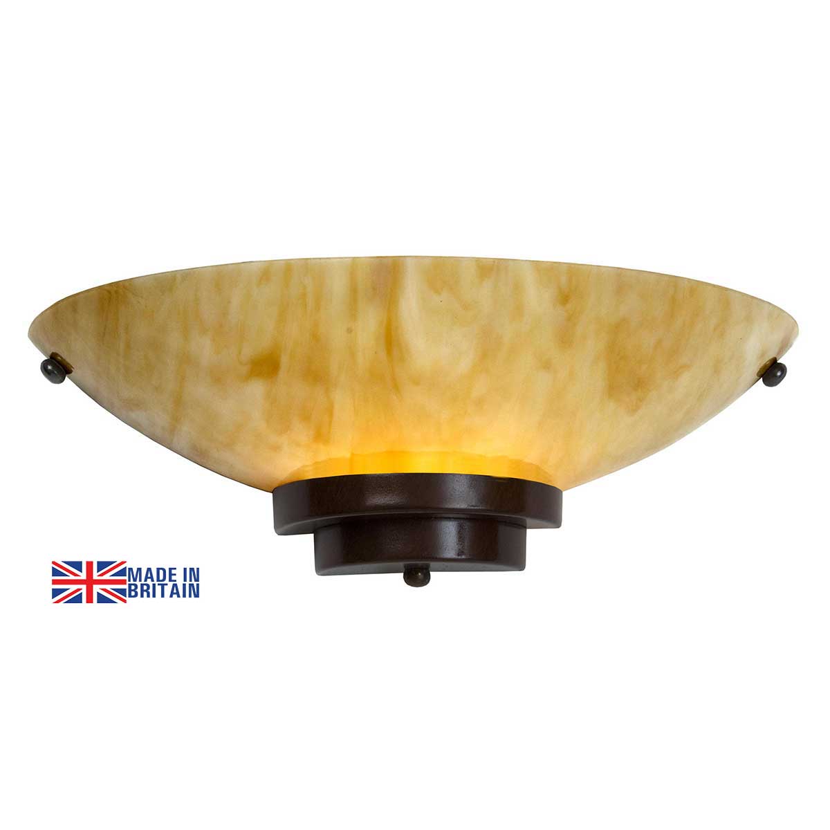 Stratton Art Deco Style Antique Finish Amber Glass Wall Light UK Made