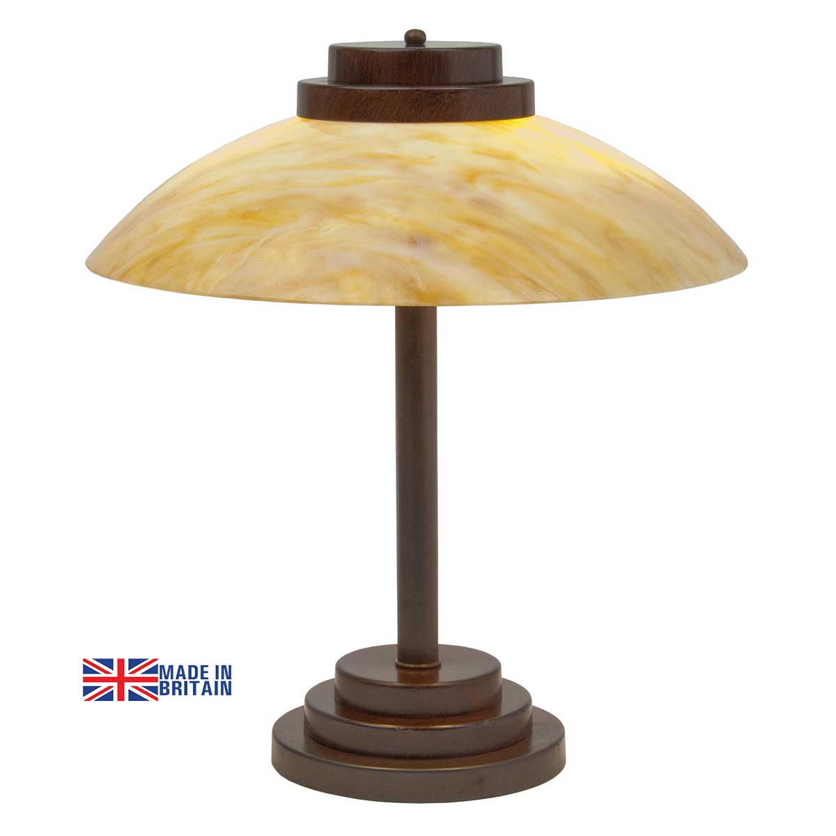 Stratton Art Deco Style Antique Finish Amber Glass Table Lamp UK Made