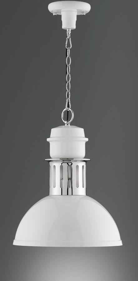 Industrial Style Single Pendant Ceiling Light Gloss White Polished Chrome