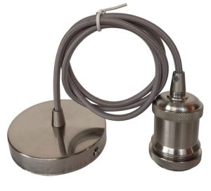 Satin nickel finish ceiling pendant cable set with E27 lamp holder
