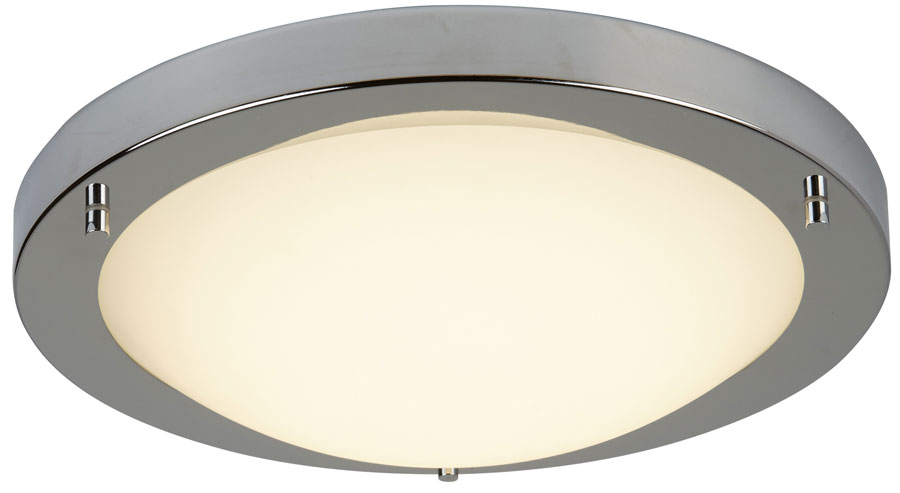 Bathroom Flush 12w LED Ceiling Light Satin Silver Opal Glass