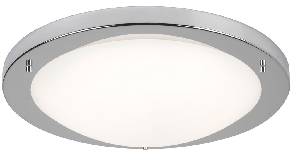 Bathroom Flush 20w LED Ceiling Light Satin Silver Opal Glass