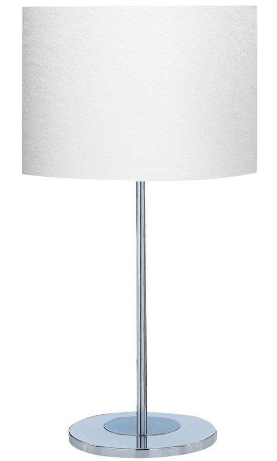 Drum Table Lamp Polished Chrome Base Ivory Fabric Shade