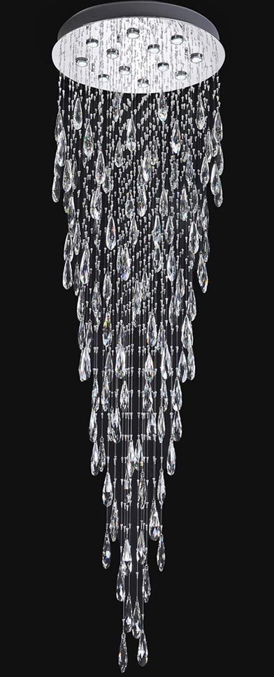 Contemporary 2.4m Drop 12 Light Crystal Stairwell Chandelier Chrome