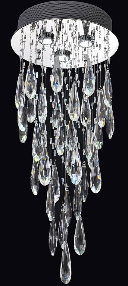 Contemporary 82cm Drop 3 Light Crystal Chandelier Polished Chrome